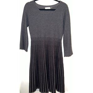 Calvin Klein Dark Gray Textured Knit Dress With Pleated Skirt Size M